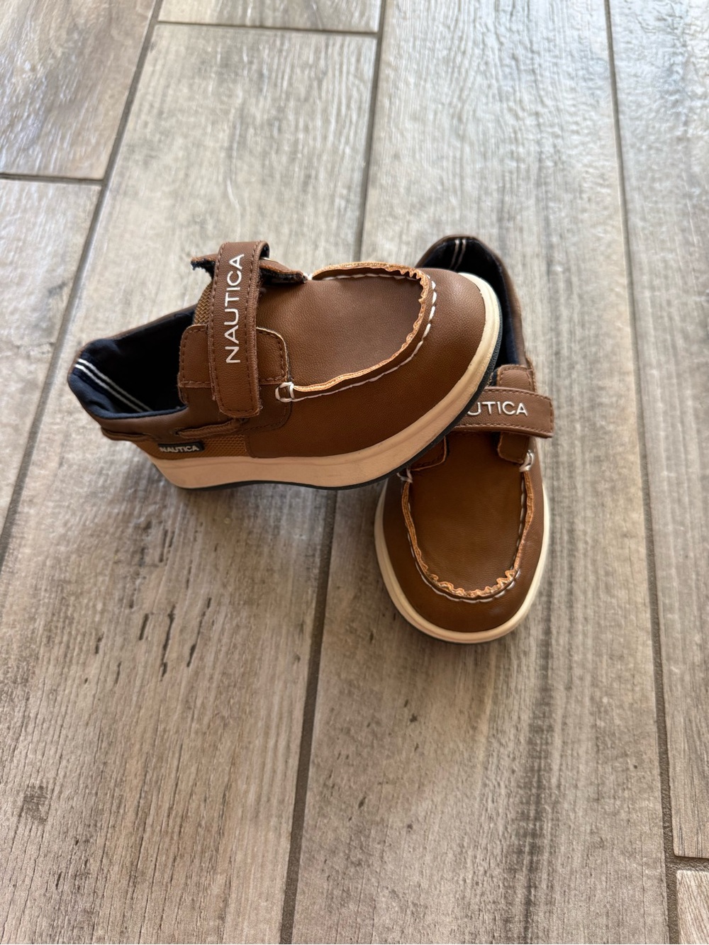 Nautica Brown Leather-Look Hook-and-Loop Boat Shoes
